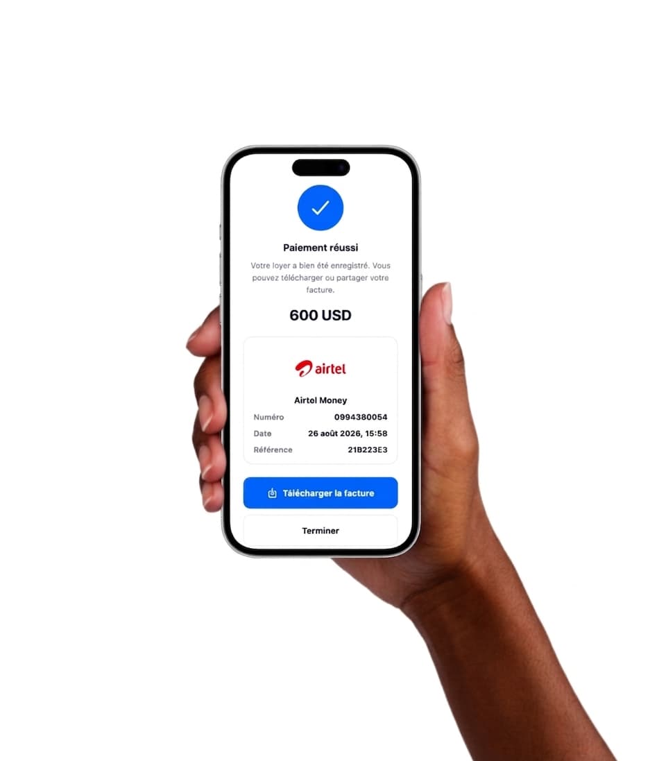 Paiement de loyer réussi dans l’application locataire Mon Espace